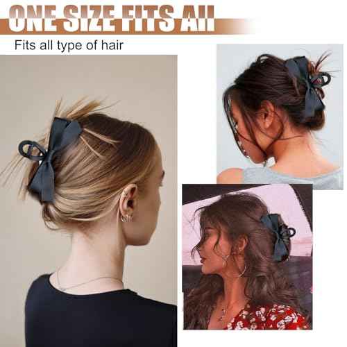 Black Bow Hair Claw Clip for Women Girls,3PCS Nonslip Big Bows Hair Claws Barrette for Thick Thin Hair,Large Hair Accessories Christmas Birthday Gifts