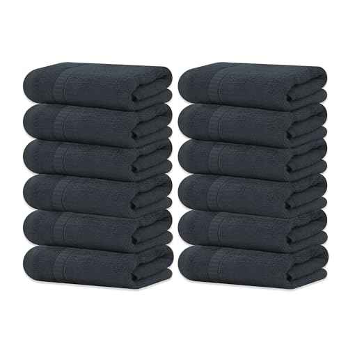 GOLD TEXTILES 100% Cotton Washcloth - 12 Pack | 13x13 inches | Grey - Ultra Soft, Highly Absorbent, Long Lasting and Quick Drying - Hotel & Spa Collection Cool Feel Fingertip Towels (12, Grey)