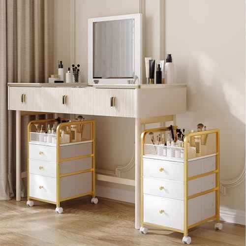 Makeup Organizer Storage Cart with Drawers, Makeup Organizer on Wheels, Rolling Makeup Bathroom Storage Cart, Cosmetic Vanity Display Cases Holder for Nail Polish Brush Hair Tool