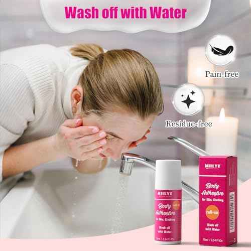 Body Adhesive Roll-On for Skin & Clothing 2.54 Oz-Sweat Resistant, Water Wash Off- Fashion Adhesive for Dancers, Socks, Stockings, Leotards, Bras, Wigs, Costumes
