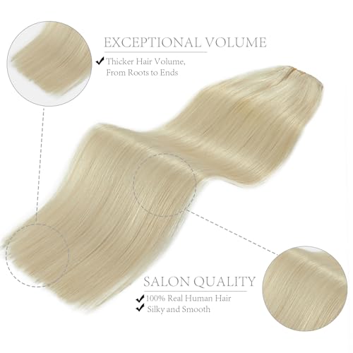 FoxFace Clip in Hair Extensions Real Human Hair, Thick Extensions from Root to Tip, Natural Hair Clip Ins, Platinum Blonde, 18 Inch 120g 7Pcs