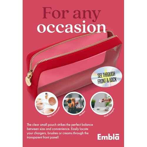 Clear Makeup Bag Zipper Pouch, Transparent Cosmetic Case Organizer, TSA Approved Travel Toiletry Case, Travel Accessories Essentials Makeup Tote for Women, Small Cute Make up Bag for Purse - Ruby
