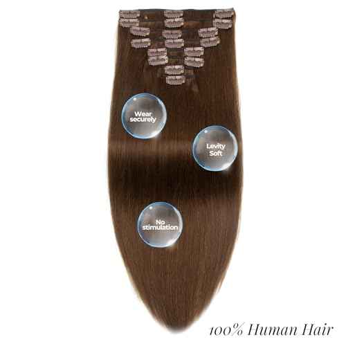 Clip in Hair Extensions Human Hair 100% Brazilian Virgin Human Hair 7pcs Per Set with 16Clips Double Weft (16 Inch, #4 Chotolate Brown)