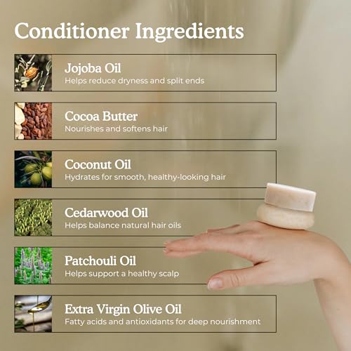 Shampoo & Conditioner Bar Set | Cedar + Patchouli | With Travel Container and Cedar Tray | Natural Salon Quality Shampoo, Zero Waste & Plastic Free
