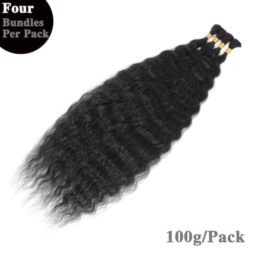 Super Wave Bulk Human Hair 100% Unprocessed Brazilian Virgin Human Hair Extensions Bundles for Braiding Hair Wet and Wave Micro Human Hair (1Pack-4PCS, 22inch, Natural Black)