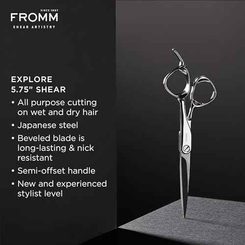 Fromm Professional Explore 5.75" Hair Cutting Shears for Wet and Dry Hair, Polished Silver Japanese Steel Scissors with Beveled Blade