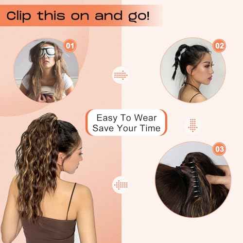 SEIKEA 18" Ponytail Extension Claw, PT002 Tia Long Multi Layered Hair FluffyThick Wavy Curly Clip in Hair Extensions Ponytail Natural Soft Synthetic Hairpiece for Women Black Brown
