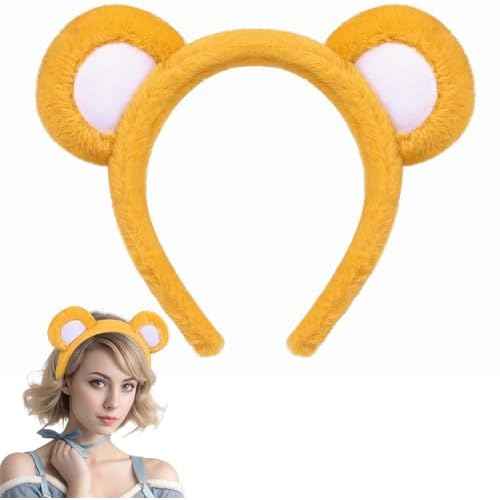 Sightor Yellow Bear Ears Headband, Cute Bear Hairband Bear Ear Head Wear for Makeup Washing Face Animal Cosplay Soft Bear Headband