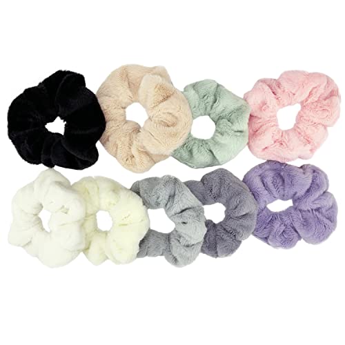 BETITETO Furry Hair Scrunchies Fluffy Bobbles Hair Elastic Ponytail Holder Soft for Women Girls, Pack of 9 (Multicolored Fluffy)