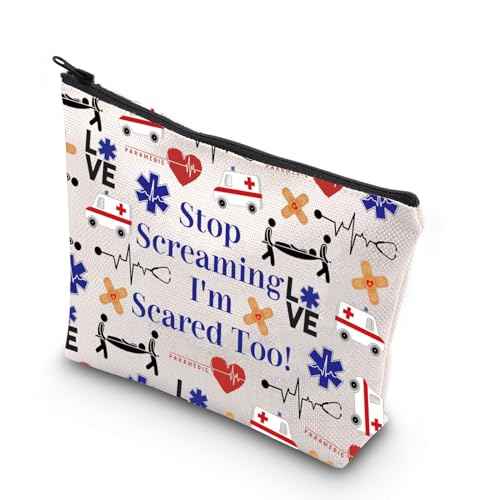 JNIAP EMT Cosmetic Makeup Bag Paramedic Gifts Stop Screaming I'm Scared Too Emergency Medical Technician Gifts (Stop Screaming)