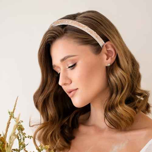Gold Headbands for Women, Champagne Rhinestone Headband Sparkle Fancy Non Slip for Women Girls