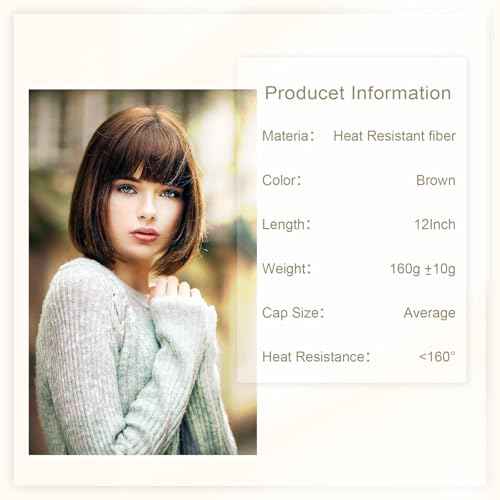 Short Brown Wig With Bangs Straight Bob Wigs for Women Brown Bob Synthetic Wig Super Soft and Easy to Wear Straight Bob Wig Colorful Synthetic Wig for Daily Cosplay Halloween