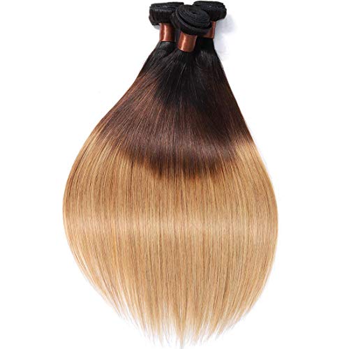 Brazilian Virgin Ombre Hair Silky Straight Hair Weave One Bundle Unprocessed Virgin Human Hair Extensions T1B/4/27 Mixed Length (28)