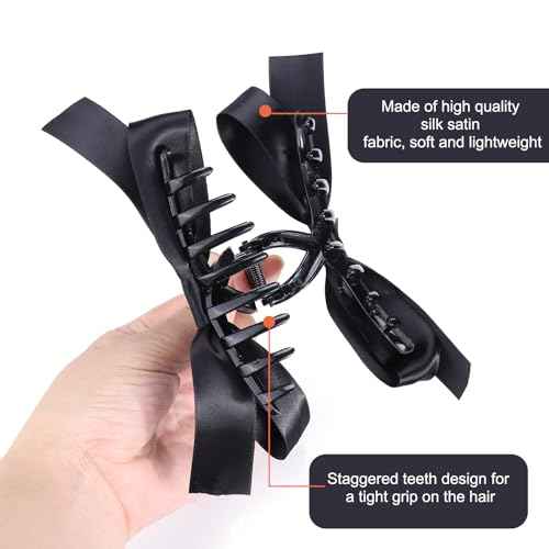 Black Bow Hair Claw Clip for Women Girls,3PCS Nonslip Big Bows Hair Claws Barrette for Thick Thin Hair,Large Hair Accessories Christmas Birthday Gifts