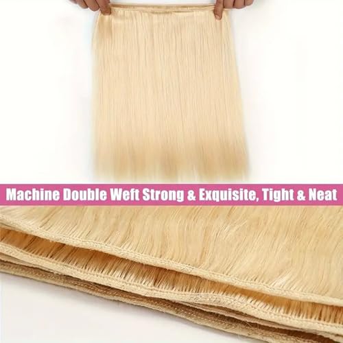 613 Bundles Human Hair Extensions 100g/Bundle 613 Color Real Human Hair Extensions For Women Light Blonde Color Human Hair Bundles 2-3set Can Be Full Head (Straight Hair, 28 Inch)