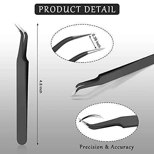 Honoson 9 Pieces Curved Pointed Craft Tweezers Stainless Steel Precision Tweezer with Protective Cover for Rhinestones Dried Flowers Craft Stickers Eyelash Extension Jewelry Making(Black)