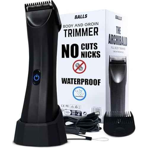 BALLS Trimmer V3 The Archibald - Body & Pubic Hair Shaver for Men - No Cuts, Sacksafe Guard, Rechargeable, 100% Waterproof, Cordless - Wet/Dry with Replaceable Ceramic Blades Archibald Trimmer