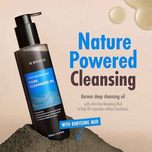 BRMUD Deep Melting Mud Pore Cleansing Oil - Gentle Make Up Facial Oil Cleanser with Boryeong Mud, Sunflower Seed & 7 Fermented Oils - Vegan & Non-Comedogenic Korean Skincare (6.76 fl oz)