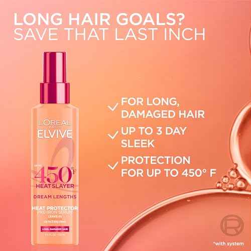 L'Oreal Paris Elvive Dream Lengths Heat Slayer Pre-Iron Spray Leave-In, 4.4 Ounce