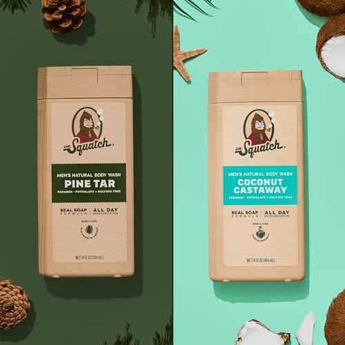 Dr. Squatch NEW Body Wash for Men with Nourishing, Natural Ingredients | No Paraben, Phthalate, Sulfate | All Day Moisture | Long Lasting Scent | Pine Tar & Coconut Castaway (14 oz, 2-Pack)