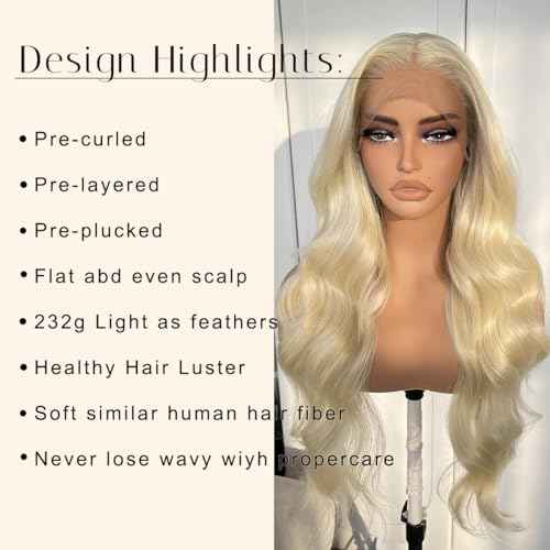 BlackSwern 613 Lace Front Wigs, Blonde Glueless Synthetic Lace Front Wigs Pre Plucked, Body Wave Long Lace Wigs for Black Women #613
