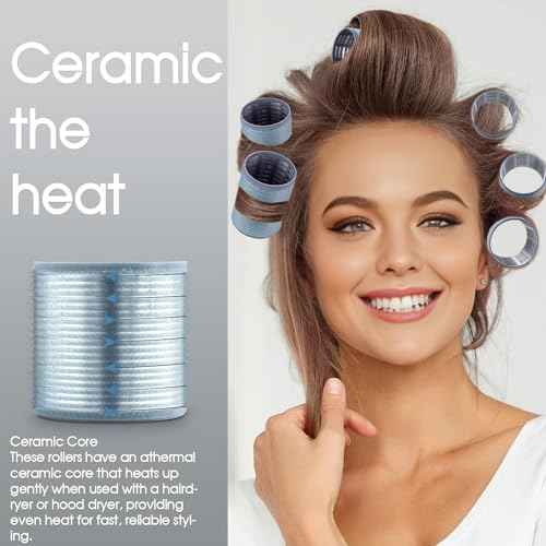 Self-Grip Ceramic Ionic Thermal Hair Rollers Set - 18 Velcro Rollers for Long and Short Hair, Blowout Look, Salon Quality