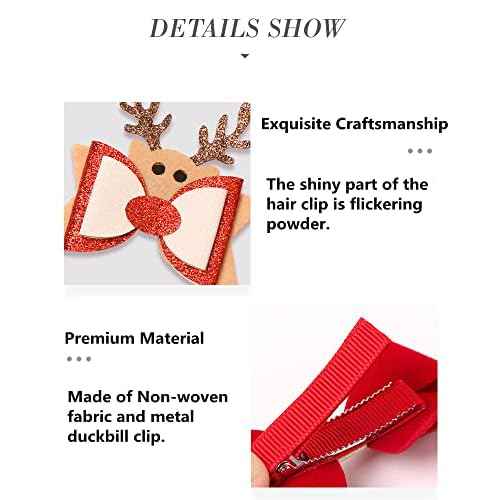 8Pcs Christmas Hair Clip Santa Gingerbread Reindeer Hair Barrettes Cute Wrap Bows Christmas Hair Accessories