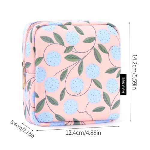 MAANGE Small Makeup Bag for Purse, Portable Cosmetic Bag, Mini Makeup Bag with Slip-in Pockets, Cute Make Up Bag, Pouches for Purse Women (Pink Plants)