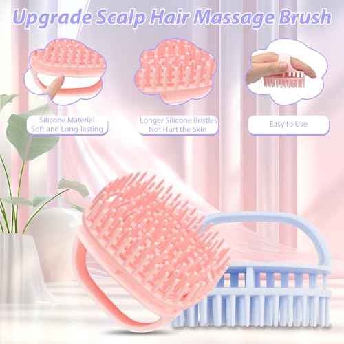 DUAIU Hair Oil Applicator with 2PCS Scalp Massager, Silicone Root Comb Applicator Bottle and Silicone Shampoo Brush Set, Scalp Scrubber Bottle for Hair Dye and Care