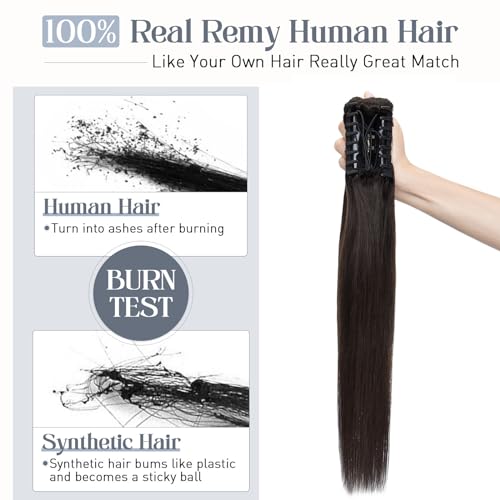 Rich Choices Claw Clip Ponytail Extension Real Human Hair Clip In Long Remy Ponytail Hair Extensions Straight For Women Human Pony tail 105g One Piece #1B Natural Black 14 Inch