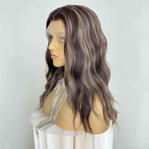 Auburn Brown Wigs Highlight Ash Blonde 13x4 Lace Front Wig Body Wave 4/27 Piano Color 18Inch Synthetic Fiber Pre Plucked Hairline for Women