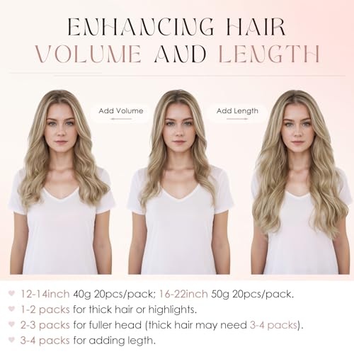 Human Hair Tape in Extensions-Double Stitched,SLEEKALON Free-cut Mini Tape ins Real Hair Extension Highlights Bleach Blonde mix Brown Seamless Straight Double Side Tape Hair-16 Inch,20pcs 50g,#12P613