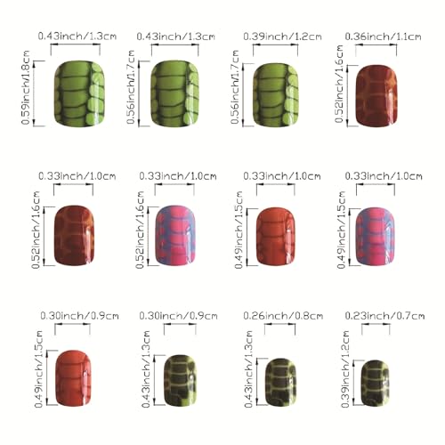 IMRAIN Short Press on Nails Square Colorful Fake Nails with Crocodile-Print Designs Glossy Full Cover Squoval Artificial Nails for Women 24Pcs Y2K Acrylic Nail Kit