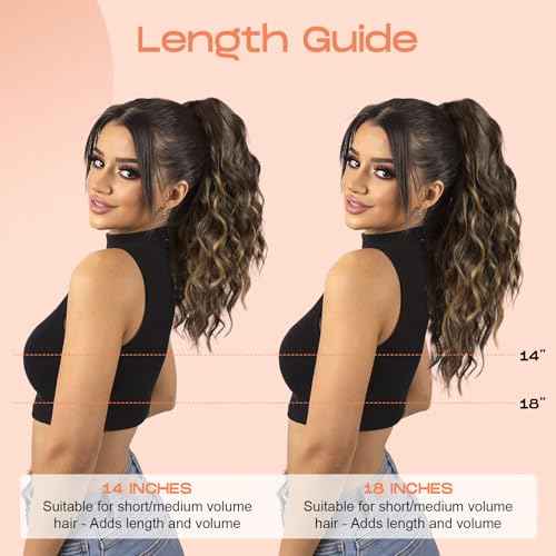 SEIKEA 18" Ponytail Extension Claw, PT002 Tia Long Multi Layered Hair FluffyThick Wavy Curly Clip in Hair Extensions Ponytail Natural Soft Synthetic Hairpiece for Women Black Brown
