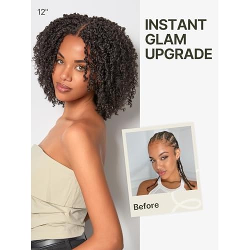 Frodio Veralux Fiber 12'' Synthetic 11X4 Lace Frontal Wig 200% Density Micro Twist Curly Wigs 11X4 Closure HD Lace Dreadlock Wig Glueless Wigs Natural Black Ready to Go Wig for Women