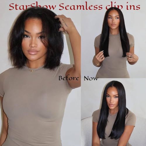 Yaki Straight Seamless Clip in Hair Extensions Remy Human Hair Extensions 1Pack 100g 7pcs Yaki Straight Clip Ins Hair Extensions Clip In Human Hair 18Inch Natural Black