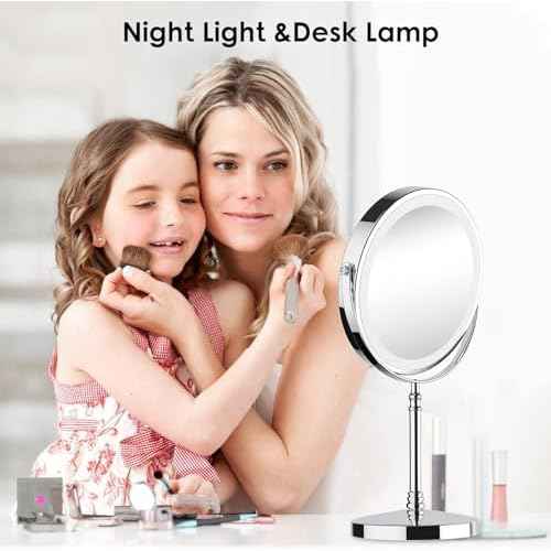 Lighted Makeup Mirror, 3000 mAh Rechargeable Double Sided Magnifying Vanity Mirror with 3 Colors, 1x/10x, 360¡Æ Rotation , Brightness Adjustable Magnification Cosmetic Light up Mirror, Women Gift