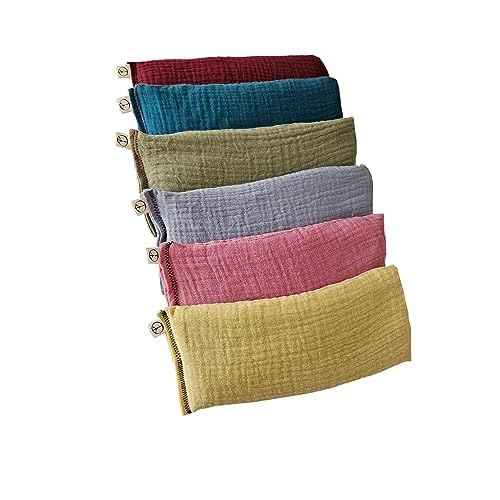 Unscented Eye Pillows (Pack of 6) - Soft Cotton Gauze Filled with Flax Seed Weighted for Yoga Meditation Headache Relief Relaxation Massage Bulk - Relaxing Colors