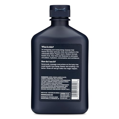 Grooming Lounge Our Best Smeller Body Wash - Moisturizing, Clarifying Travel Shower Scrub - Fresh, Classic, Suave Fragrance of Acai, Aloe Vera, Seaweed, and Black Pepper - Dry Skin Defense - 3 pack