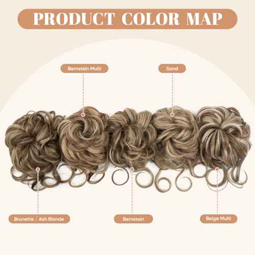 SARLA 2PCS Messy Bun Hair Pieces for Women Detachable Claw Clip Wavy Curly Synthetic Hairpieces for Updos with Tendrils Fake Scrunchies Ponytail Extension Bernstein