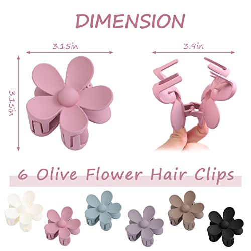 Non-Slip Large Claw Clips for Women - 3.15 Inch Matte Daisy Hair Accessories, Strong Hold for Thick and Thin Hair, 6 Pack