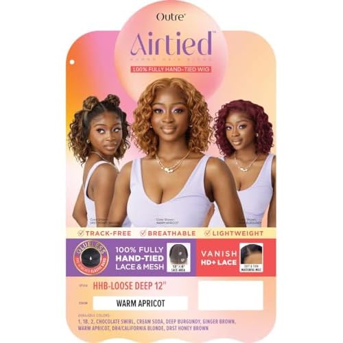 Outre Airtied 100% Fully Hand-Tied Wig - Human Hair Blend - Loose Deep 12" (DARK BROWN 2)