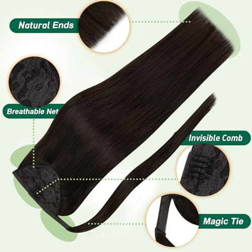 Easyouth Human Hair Ponytail Extensions Dark Brown Pony Tails Hair Extensions Human Hair Brown Ponytail Extension Human Hair for Women 18Inch 80g