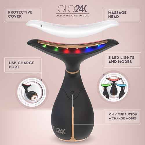 GLO24K Red Light Face & Neck Beauty Device ? 3-in-1 Facial Massager Tool with LED & Vibration for Skin Revitalization and Neck Firming