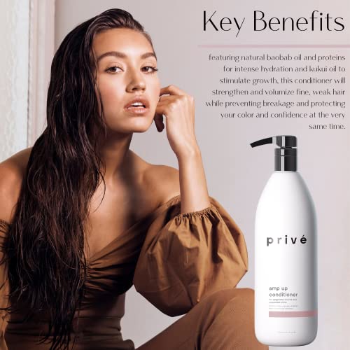 Priv? Amp Up Volumizing Conditioner for Fine Hair - Sulfate Free Hair Conditioner for Men & Women - Vegan & Color-Safe Formula with Bamboo, Green Tea & Acai - Provides Weightless Moisture (33.8 oz)