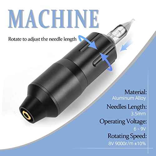 ATOMUS Tattoo Machine Kit Cordless 1300mAh Rechargeable Tattoo Power Supply Set with Rotary Tattoo Pen Machine 20pcs Tattoo Cartridge Needles 5pcs Tattoo Inks RCA Connector
