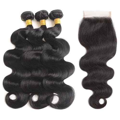 Body Wave Human Hair Bundles with Closure 10A Brazilian Human Hair 3 Bundles with 4x4 HD Lace Closure Free Part 100% Unprocessed Virgin Hair Natural Color£¨18 20 22+16 Inch£¬Body Wave£©