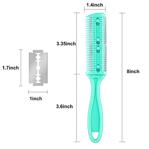 3 Pieces Hair Cutting Comb Set with 10 Razors, Double Edge Razor, Thinning Comb for Slim Haircuts (Green, Purple, Pink)