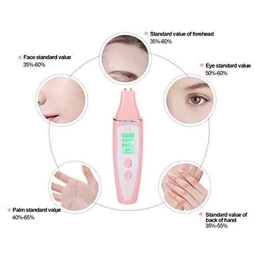 Digital LCD Skin Hydration Tester, Skin Oil Sensor, Portable Water Oil Analyzer, Face Skin Analyzer, Professional Machine for Home Salon Use, Pink