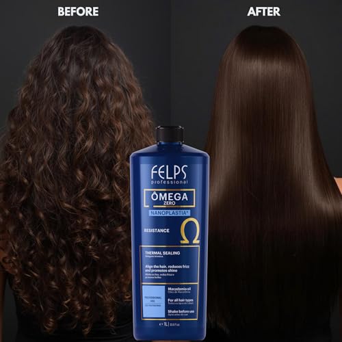Felps Professional Omega - Thermal Sealing and Zero Unique Nanoplasty - Straightening & Smoothing Hair Treatment - Brazilian Keratin Blowout - Formaldehyde Free 1L/33.81oz